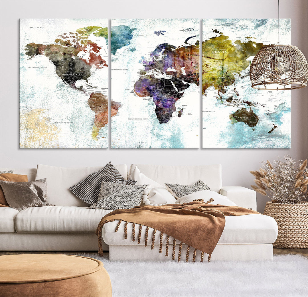 Detailed Large Wall Art World Map Canvas Print for Office Decor