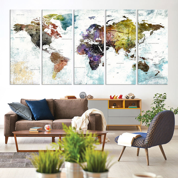 Detailed Large Wall Art World Map Canvas Print for Office Decor