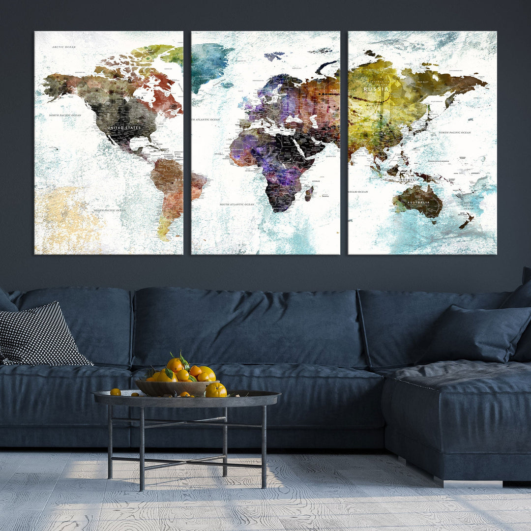 Detailed Large Wall Art World Map Canvas Print for Office Decor