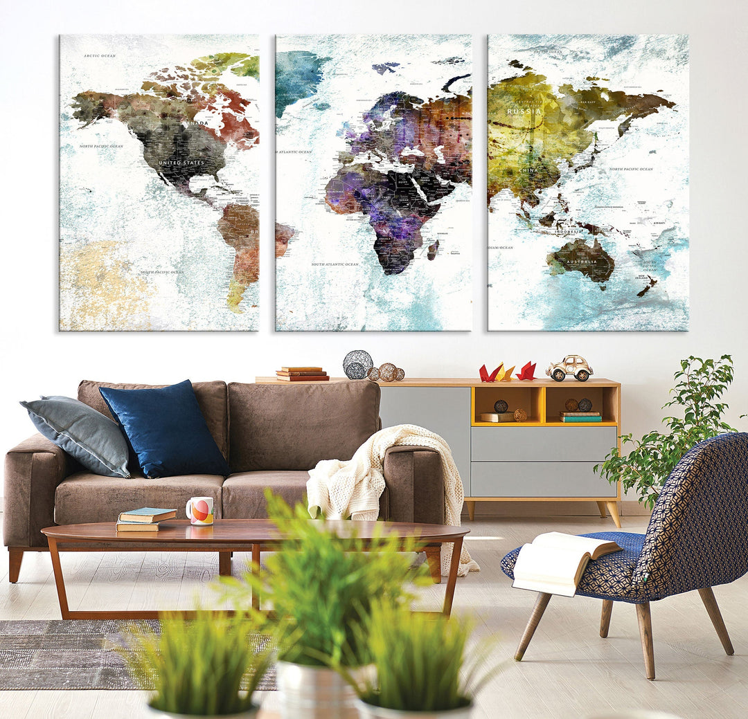 Detailed Large Wall Art World Map Canvas Print for Office Decor