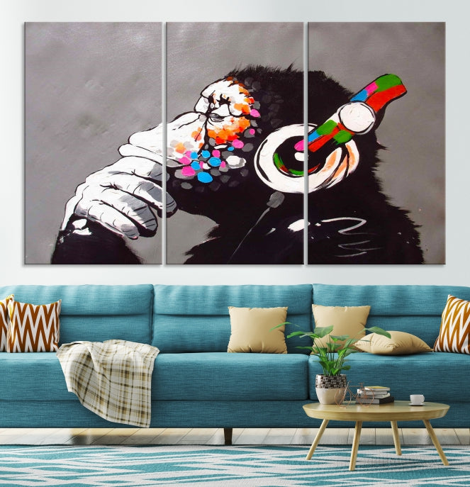 Dj Monkey Banksy Large Wall Art Street Graffiti Canvas Print