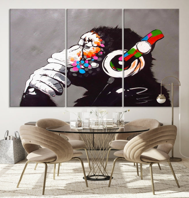 Dj Monkey Banksy Large Wall Art Street Graffiti Canvas Print