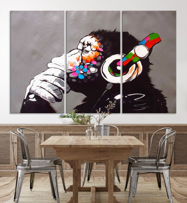 Dj Monkey Banksy Large Wall Art Street Graffiti Canvas Print