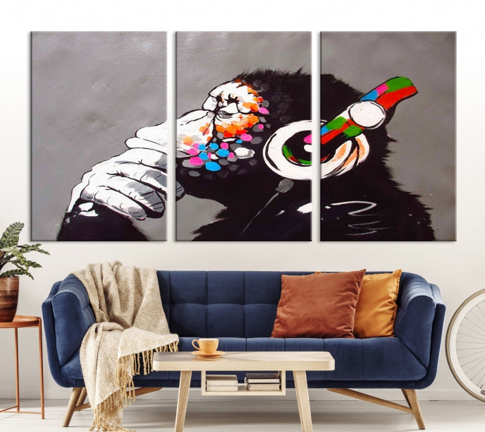 Dj Monkey Banksy Large Wall Art Street Graffiti Canvas Print