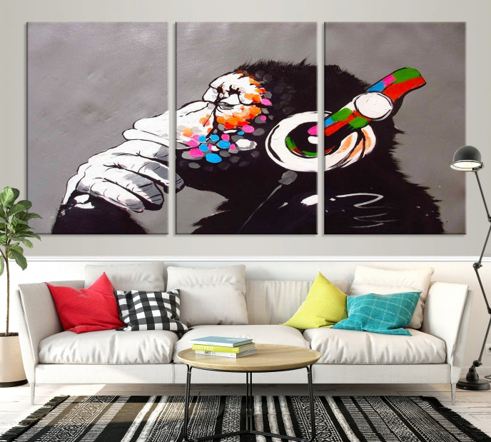 Dj Monkey Banksy Large Wall Art Street Graffiti Canvas Print