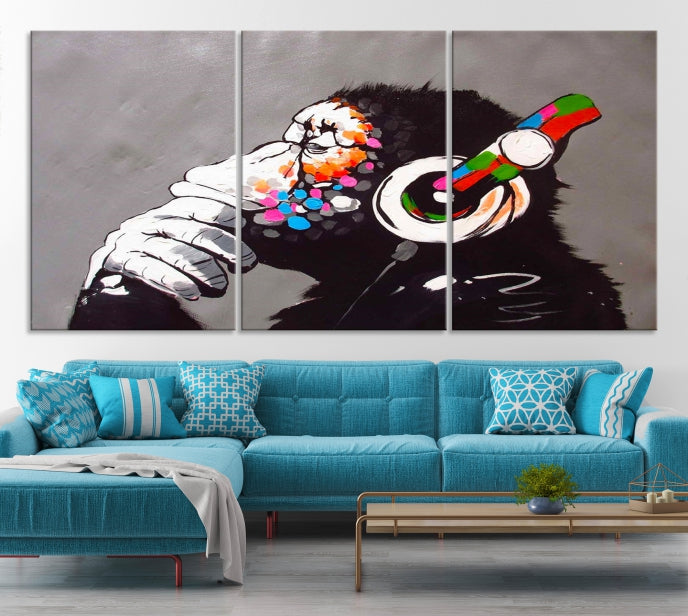 Dj Monkey Banksy Large Wall Art Street Graffiti Canvas Print