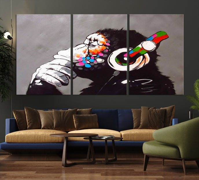 Dj Monkey Banksy Large Wall Art Street Graffiti Canvas Print