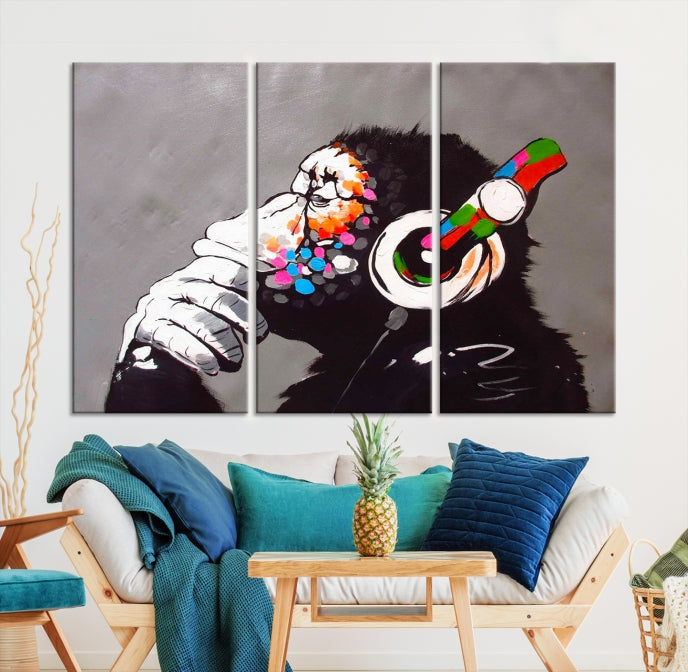 Dj Monkey Banksy Large Wall Art Street Graffiti Canvas Print