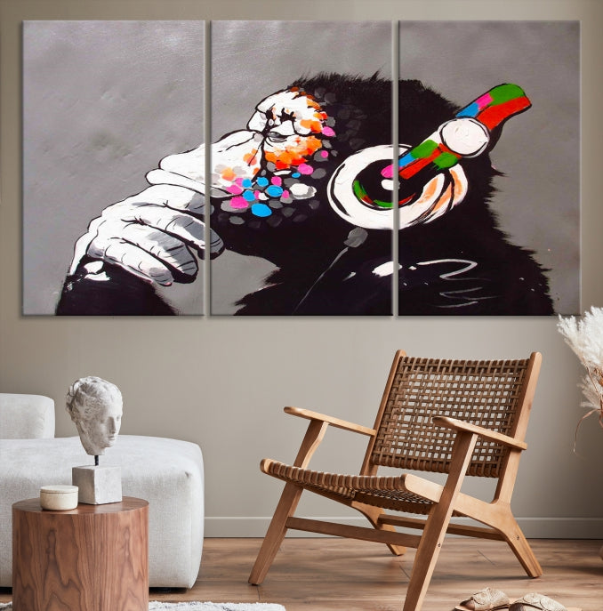 Dj Monkey Banksy Large Wall Art Street Graffiti Canvas Print