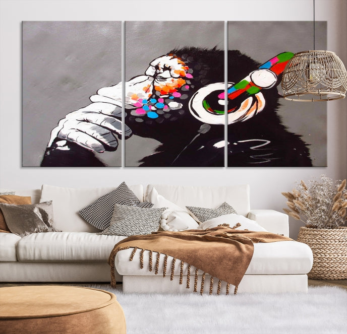 Dj Monkey Banksy Large Wall Art Street Graffiti Canvas Print