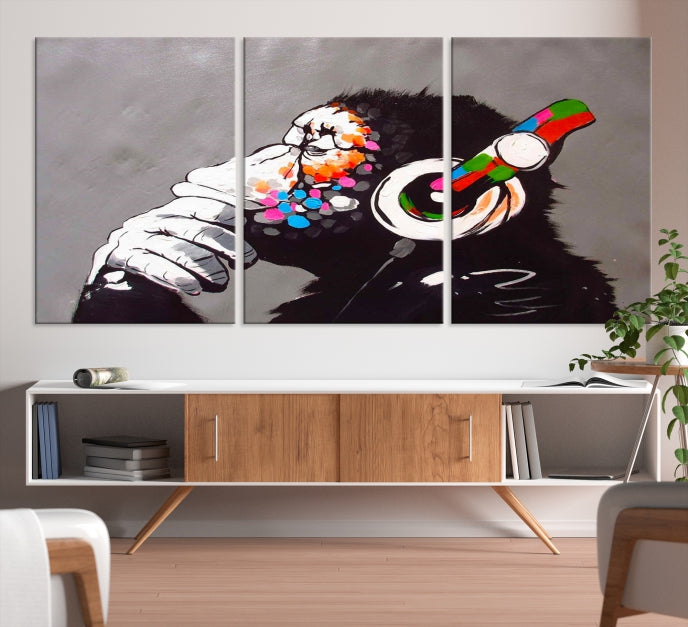 Dj Monkey Banksy Large Wall Art Street Graffiti Canvas Print