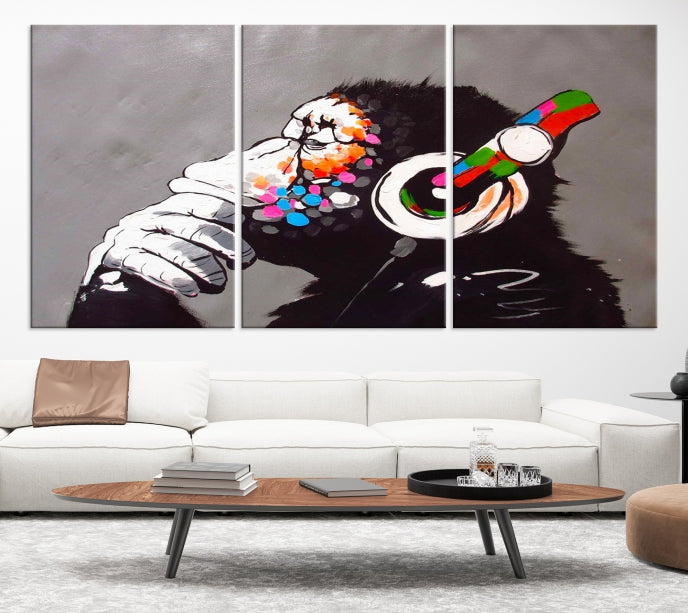 Dj Monkey Banksy Large Wall Art Street Graffiti Canvas Print