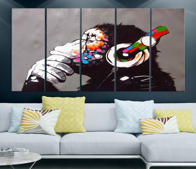 Dj Monkey Banksy Large Wall Art Street Graffiti Canvas Print