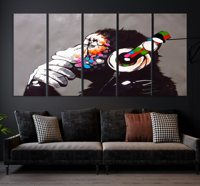 Dj Monkey Banksy Large Wall Art Street Graffiti Canvas Print