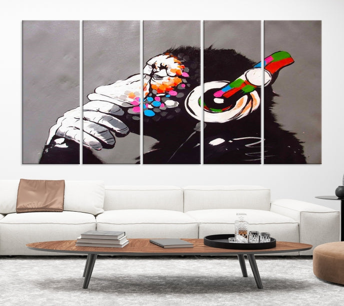 Dj Monkey Banksy Large Wall Art Street Graffiti Canvas Print