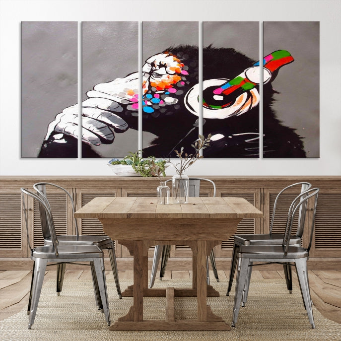 Dj Monkey Banksy Large Wall Art Street Graffiti Canvas Print