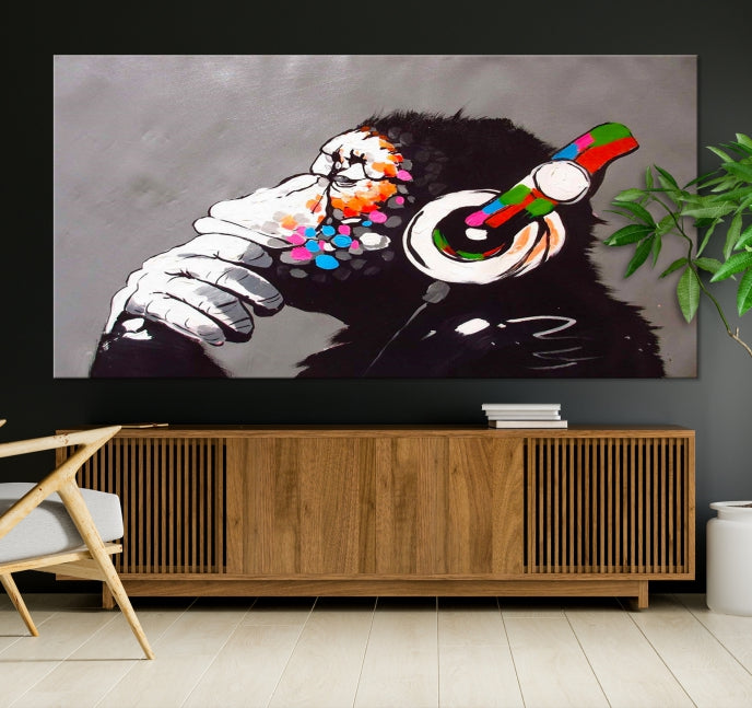 Dj Monkey Banksy Large Wall Art Street Graffiti Canvas Print