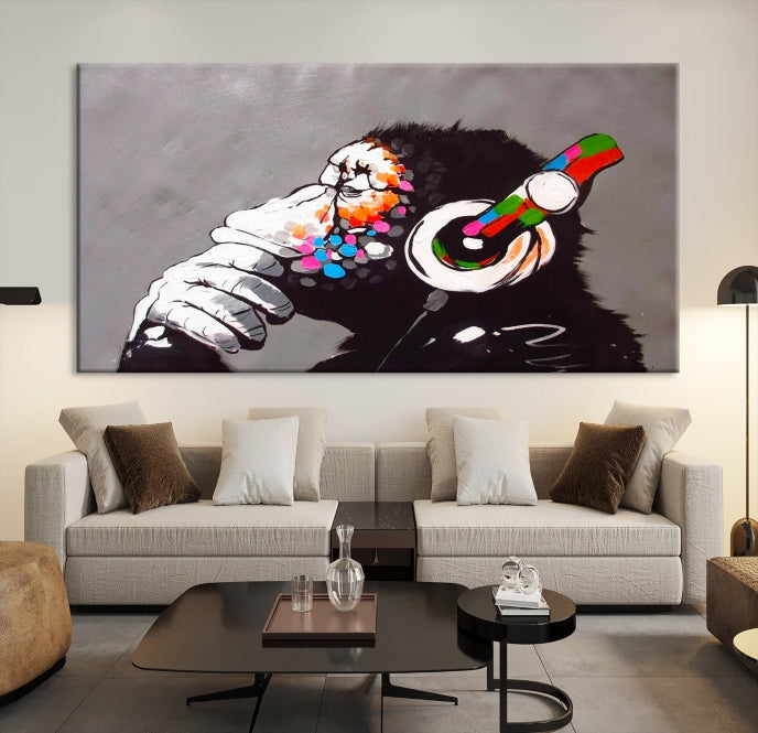 Dj Monkey Banksy Large Wall Art Street Graffiti Canvas Print