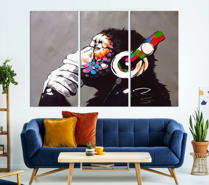 Dj Monkey Banksy Large Wall Art Street Graffiti Canvas Print