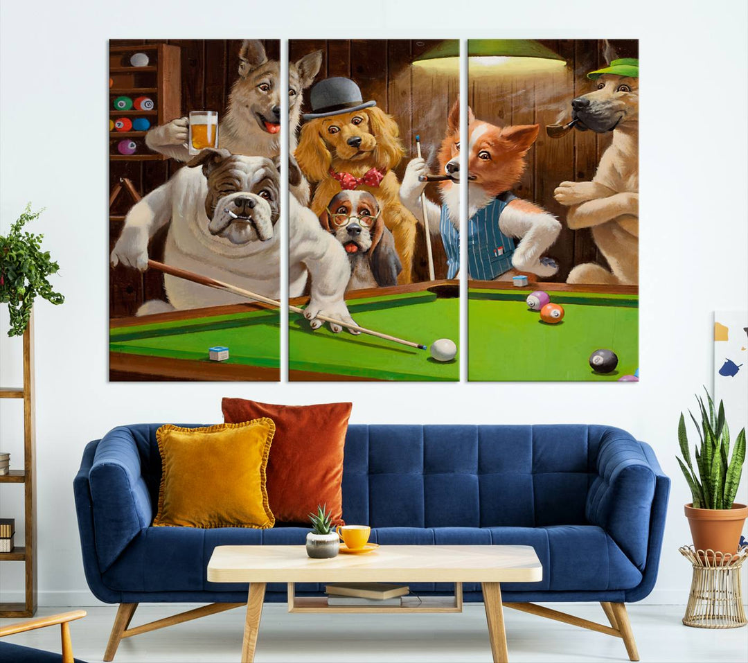 Dogs Playing Pool Canvas Wall Art Funny Gifts Dog print