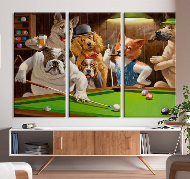 Dogs Playing Pool Canvas Wall Art Funny Gifts Dog print