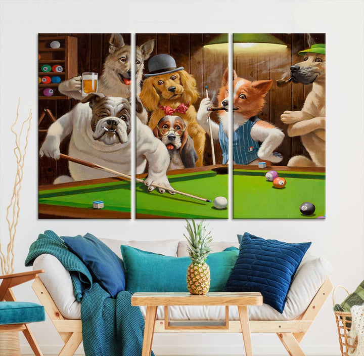 Dogs Playing Pool Canvas Wall Art Funny Gifts Dog print