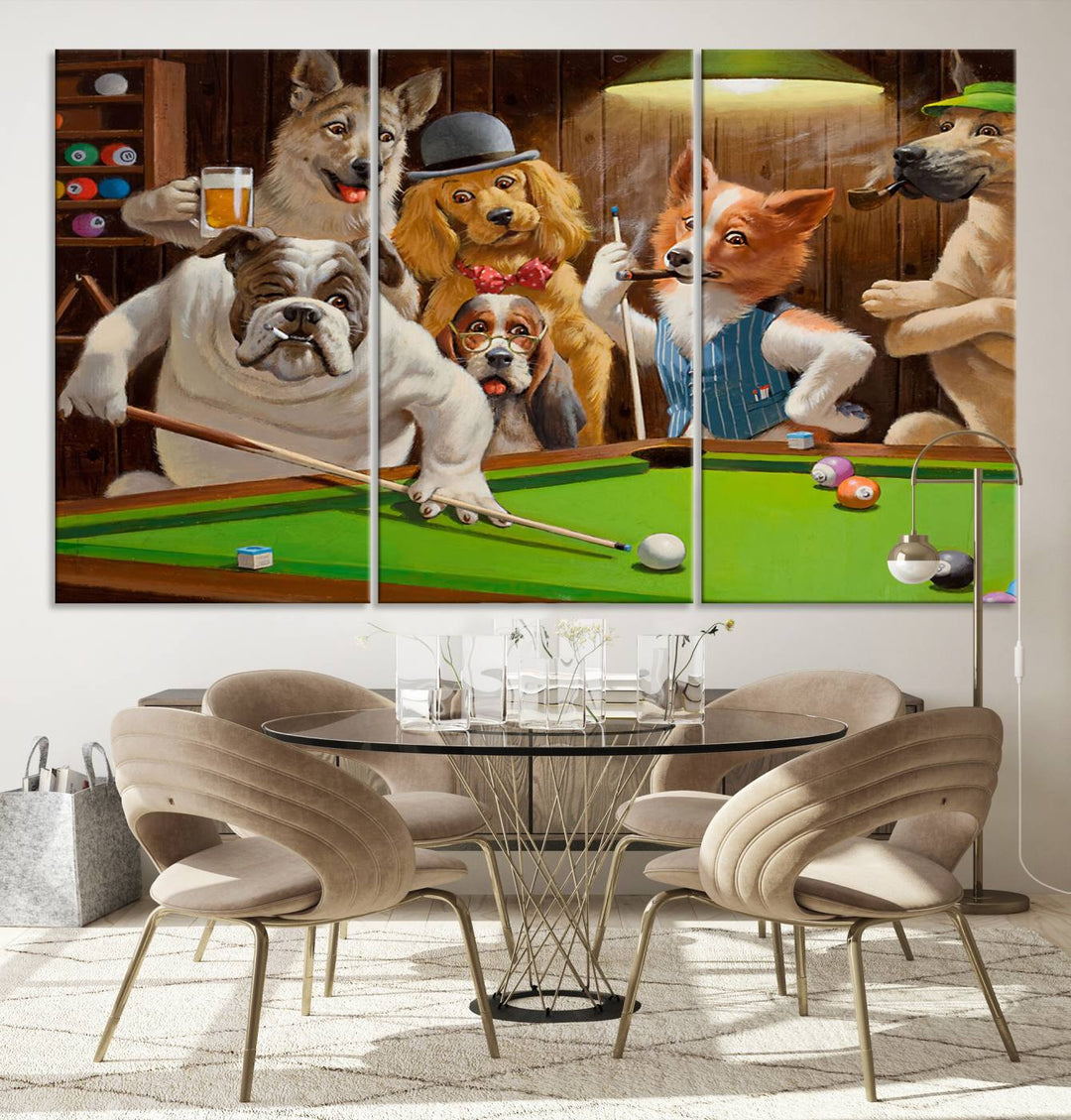 Dogs Playing Pool Canvas Wall Art Funny Gifts Dog print