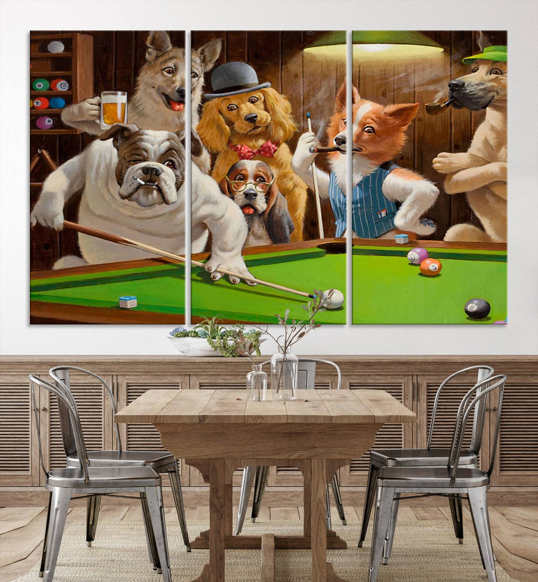 Dogs Playing Pool Canvas Wall Art Funny Gifts Dog print