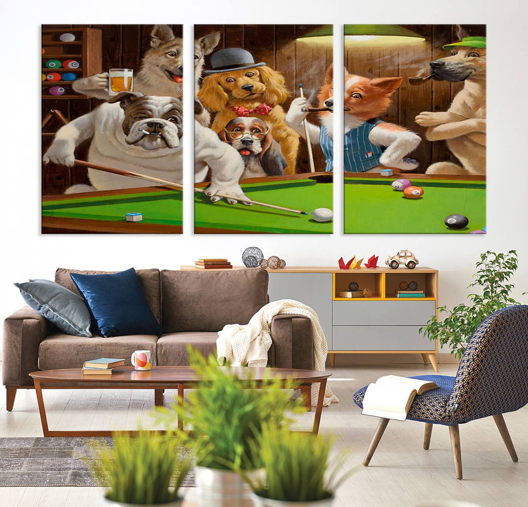 Dogs Playing Pool Canvas Wall Art Funny Gifts Dog print