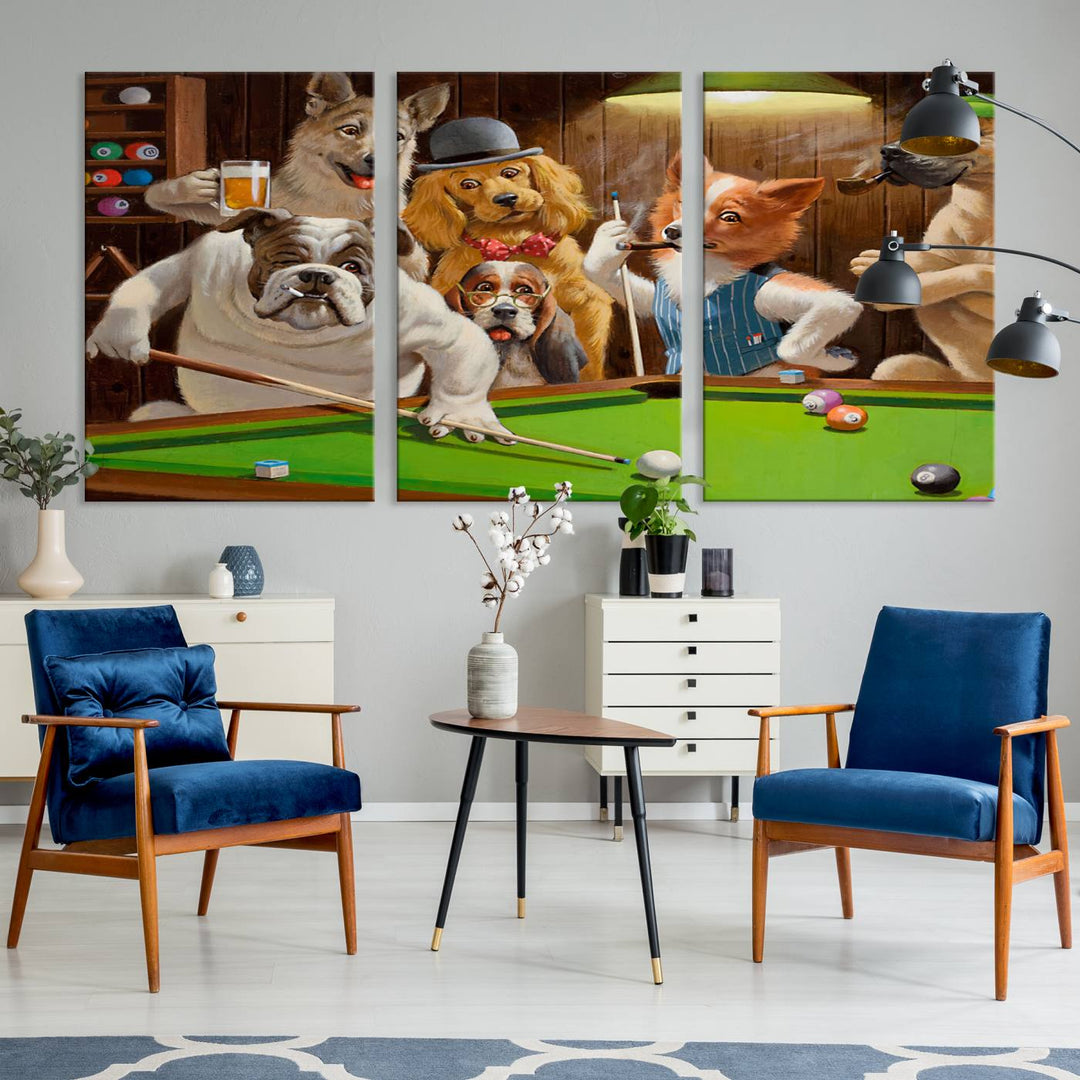 Dogs Playing Pool Canvas Wall Art Funny Gifts Dog print