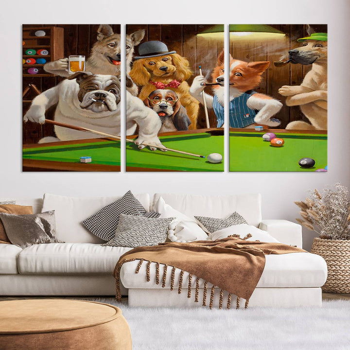 Dogs Playing Pool Canvas Wall Art Funny Gifts Dog print