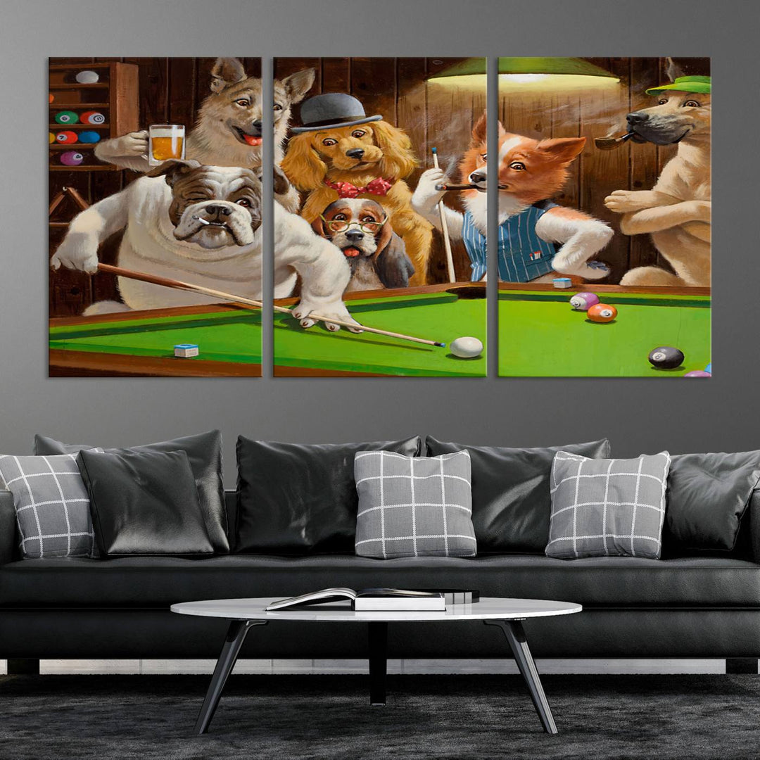 Dogs Playing Pool Canvas Wall Art Funny Gifts Dog print