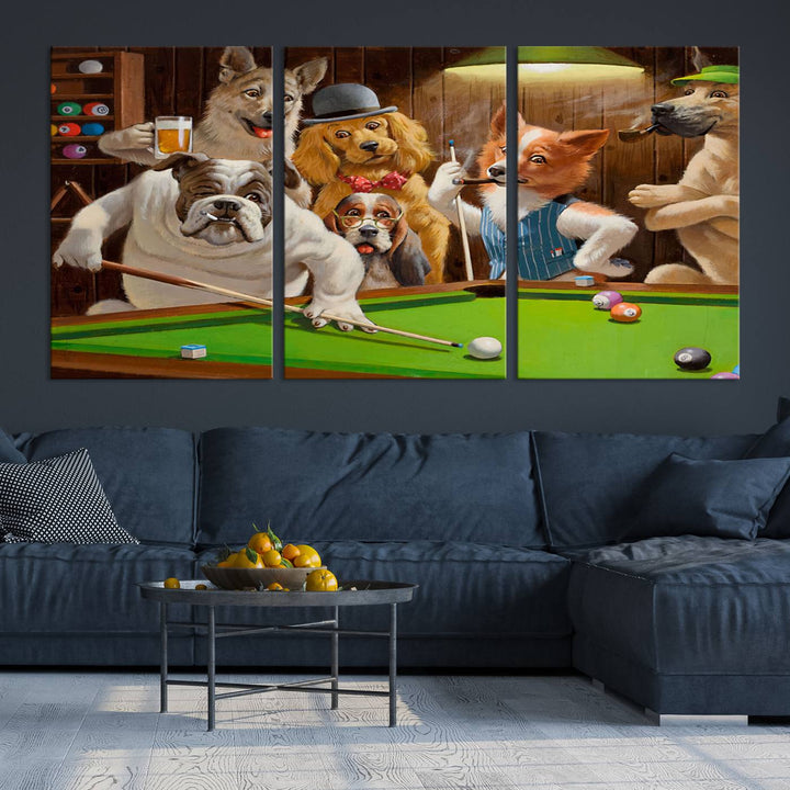 Dogs Playing Pool Canvas Wall Art Funny Gifts Dog print