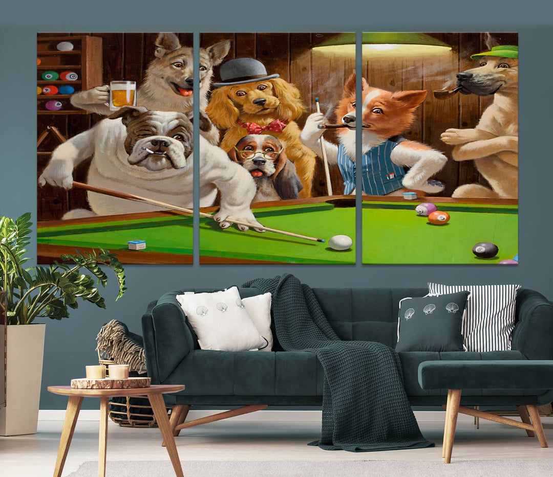 Dogs Playing Pool Canvas Wall Art Funny Gifts Dog print