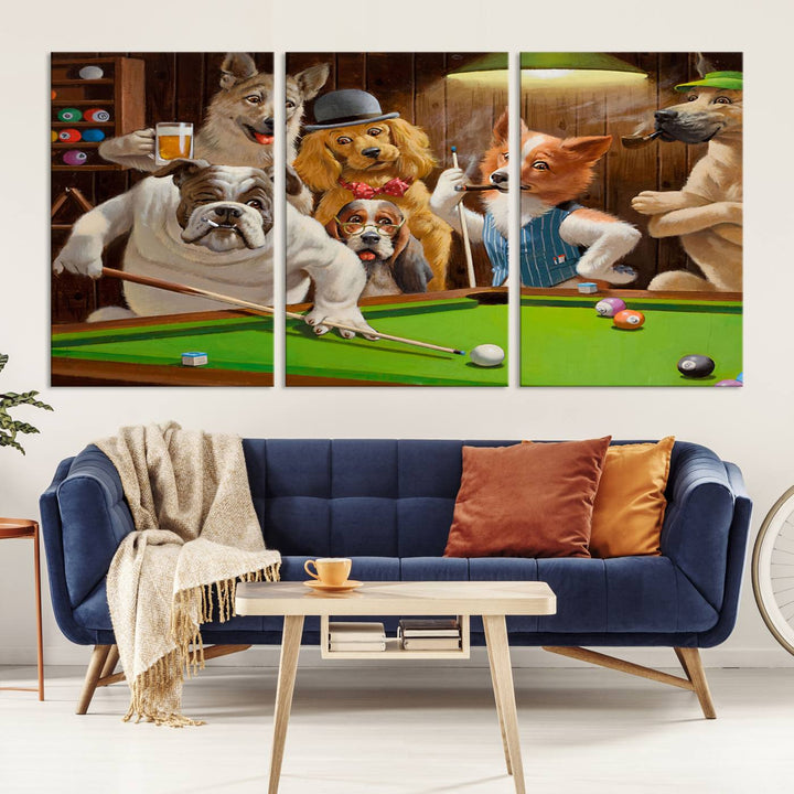 Dogs Playing Pool Canvas Wall Art Funny Gifts Dog print