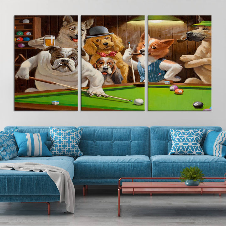 Dogs Playing Pool Canvas Wall Art Funny Gifts Dog print