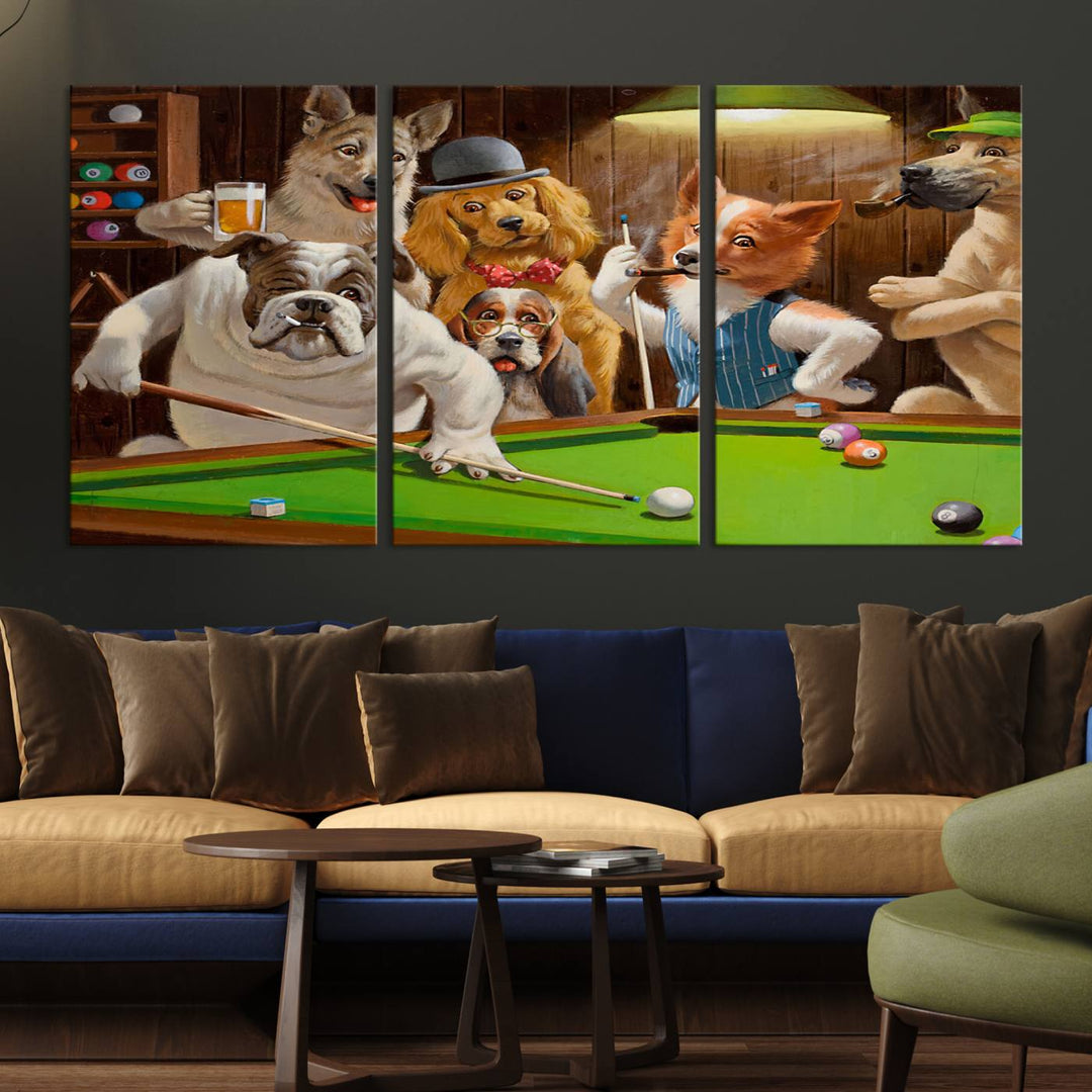 Dogs Playing Pool Canvas Wall Art Funny Gifts Dog print