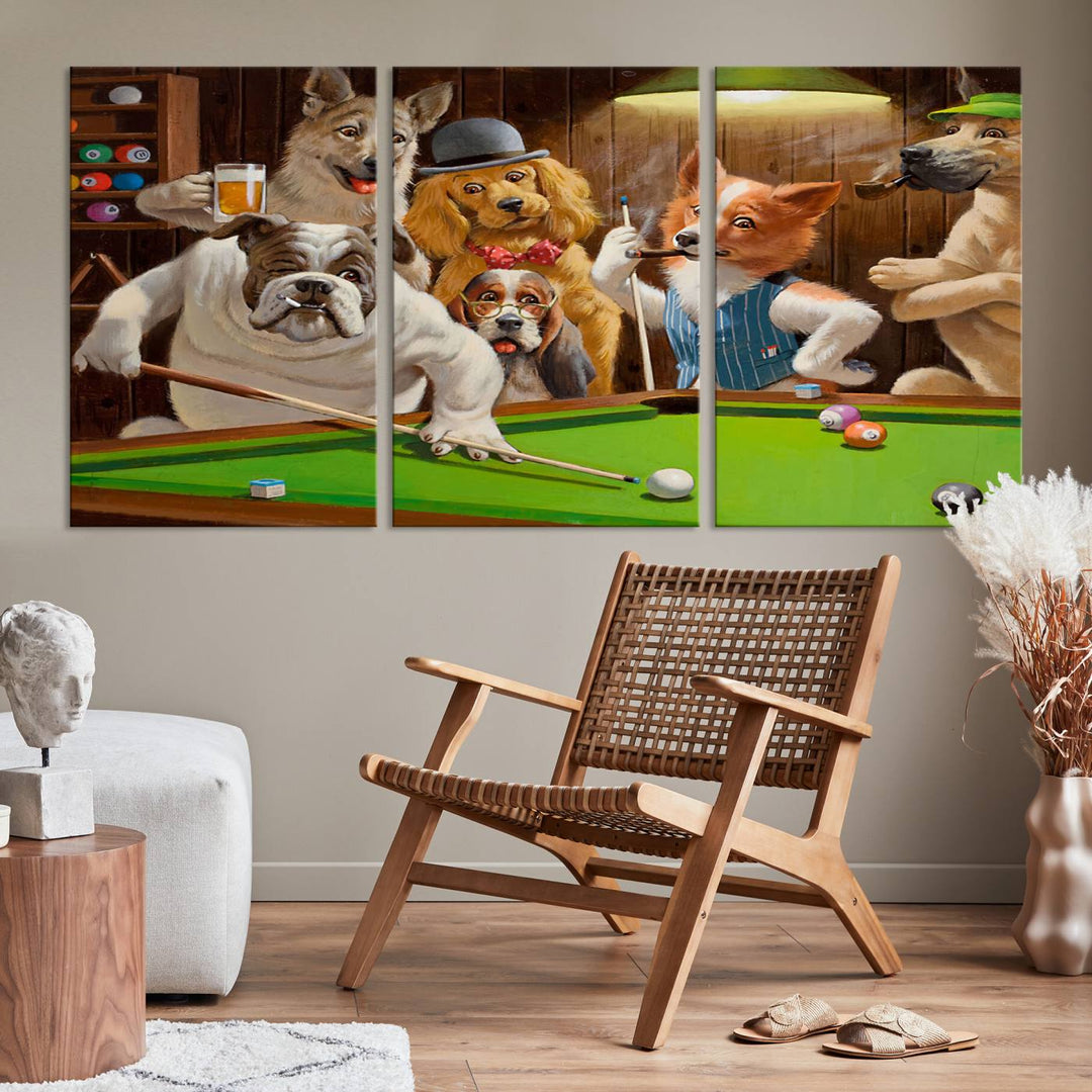 Dogs Playing Pool Canvas Wall Art Funny Gifts Dog print