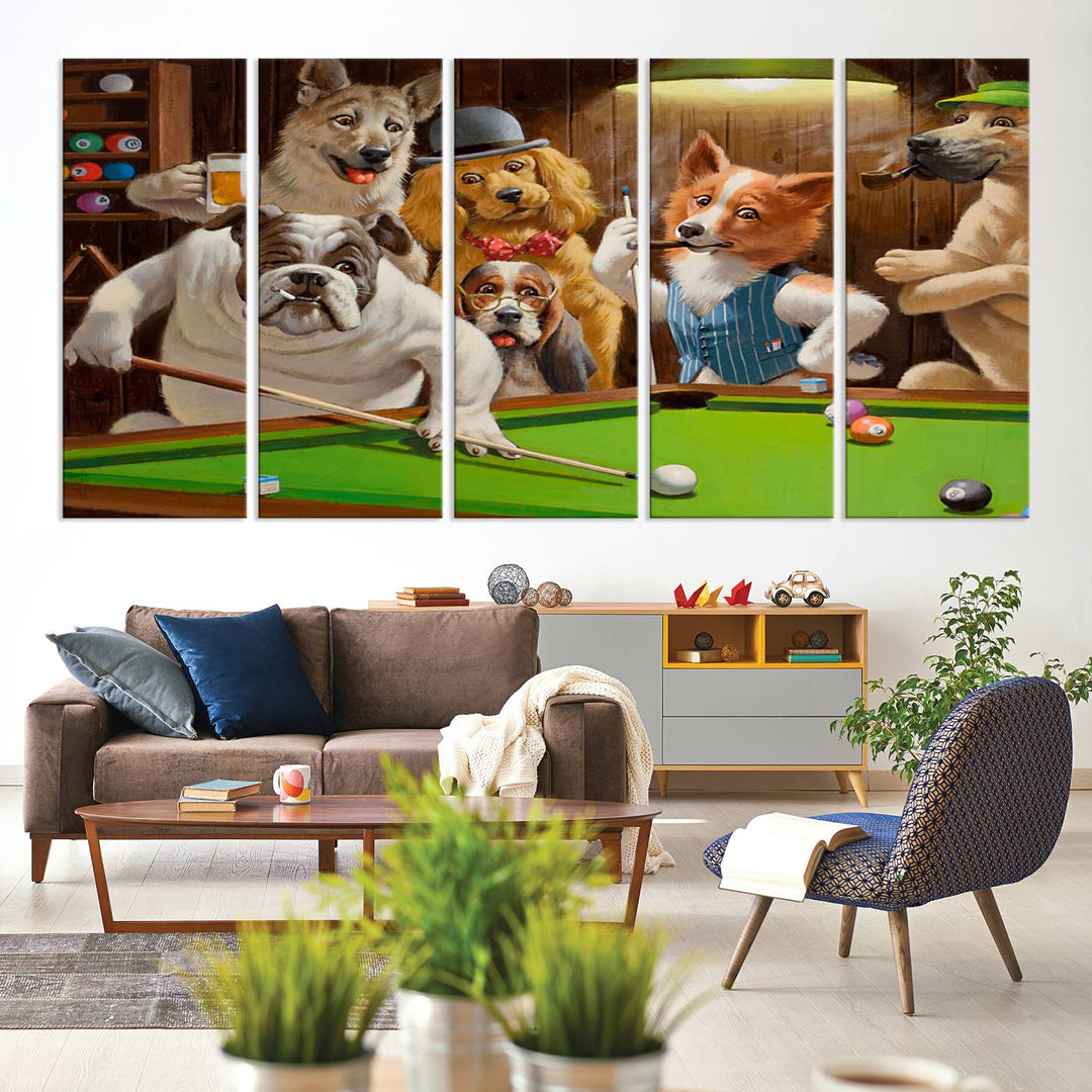 Dogs Playing Pool Canvas Wall Art Funny Gifts Dog print