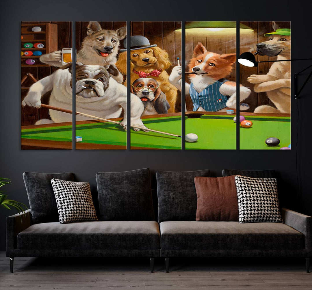 Dogs Playing Pool Canvas Wall Art Funny Gifts Dog print