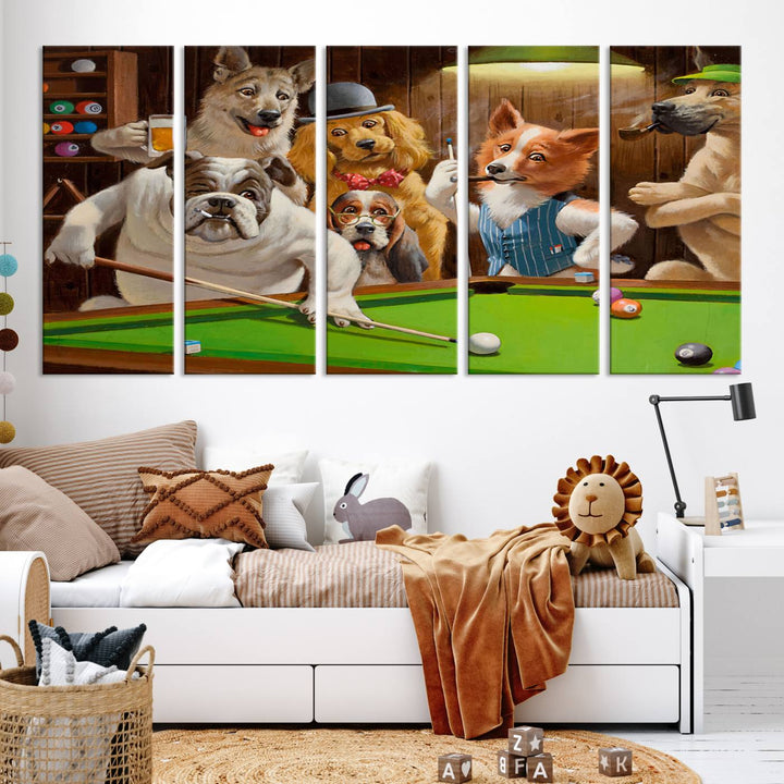 Dogs Playing Pool Canvas Wall Art Funny Gifts Dog print