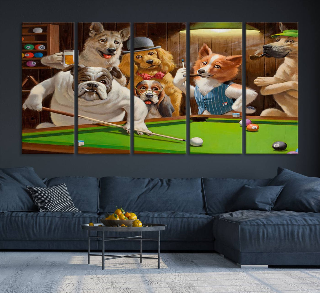 Dogs Playing Pool Canvas Wall Art Funny Gifts Dog print