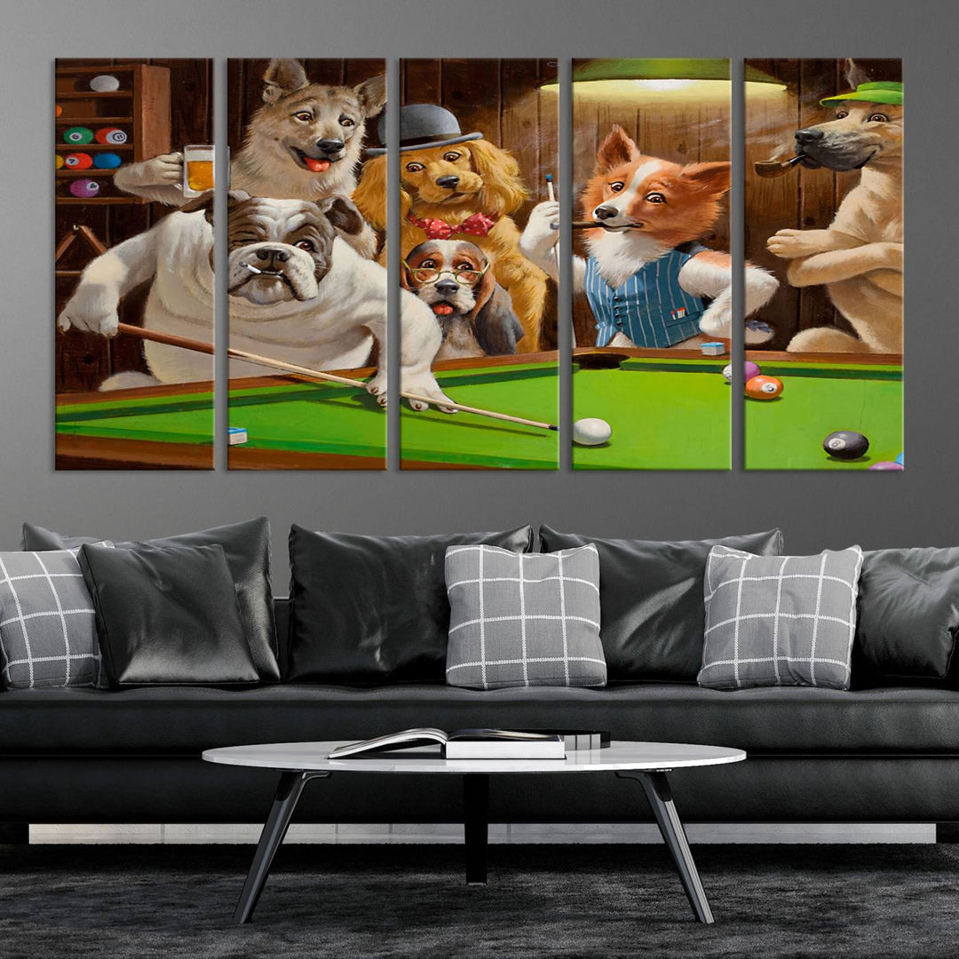 Dogs Playing Pool Canvas Wall Art Funny Gifts Dog print