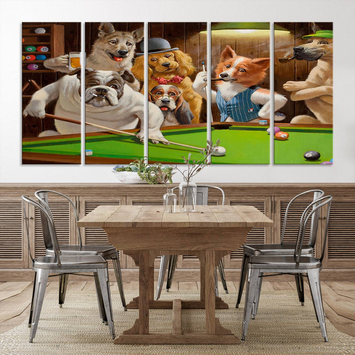 Dogs Playing Pool Canvas Wall Art Funny Gifts Dog print