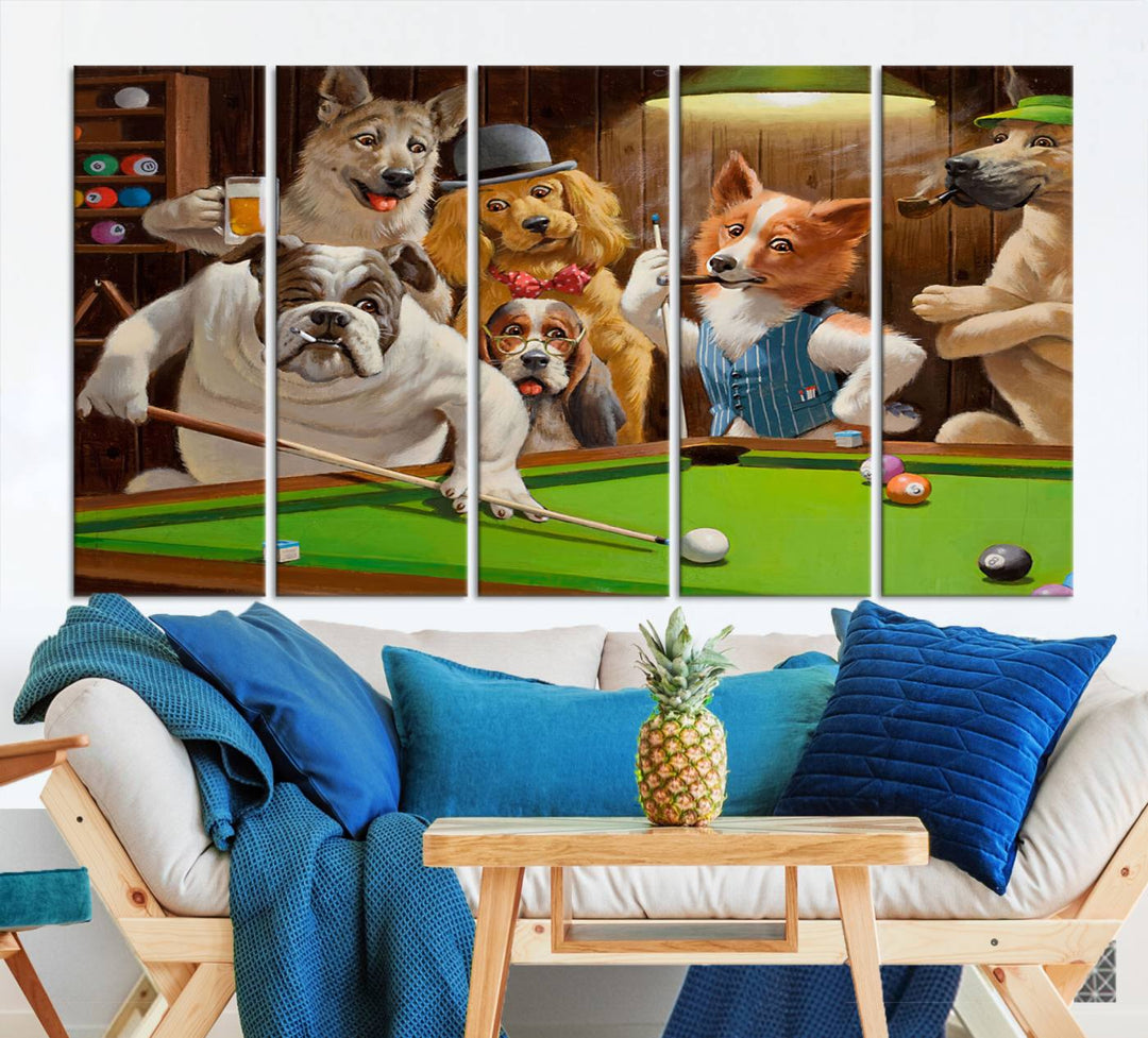 Dogs Playing Pool Canvas Wall Art Funny Gifts Dog print