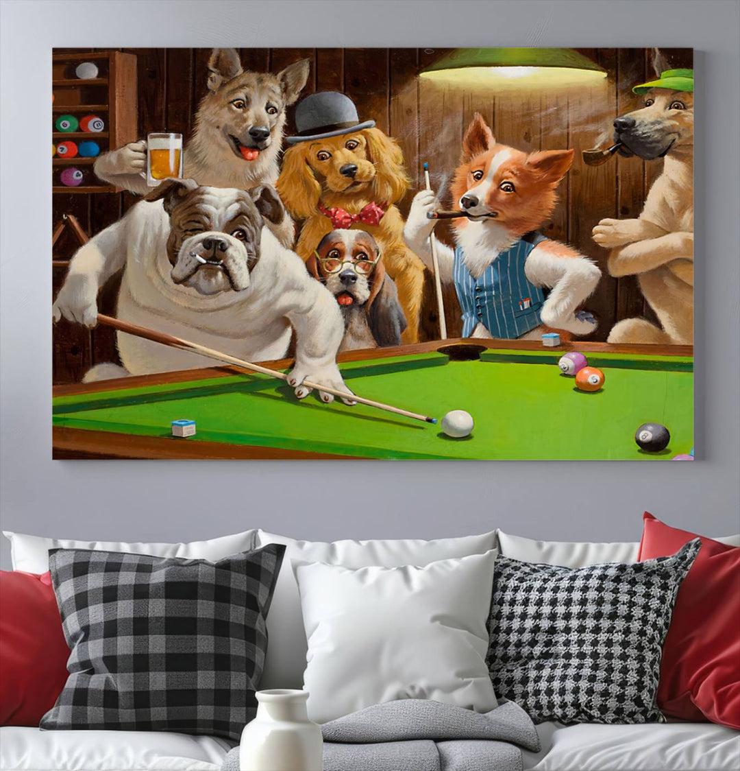 Dogs Playing Pool Canvas Wall Art Funny Gifts Dog print