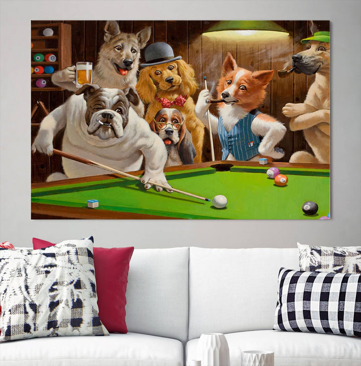 Dogs Playing Pool Canvas Wall Art Funny Gifts Dog print