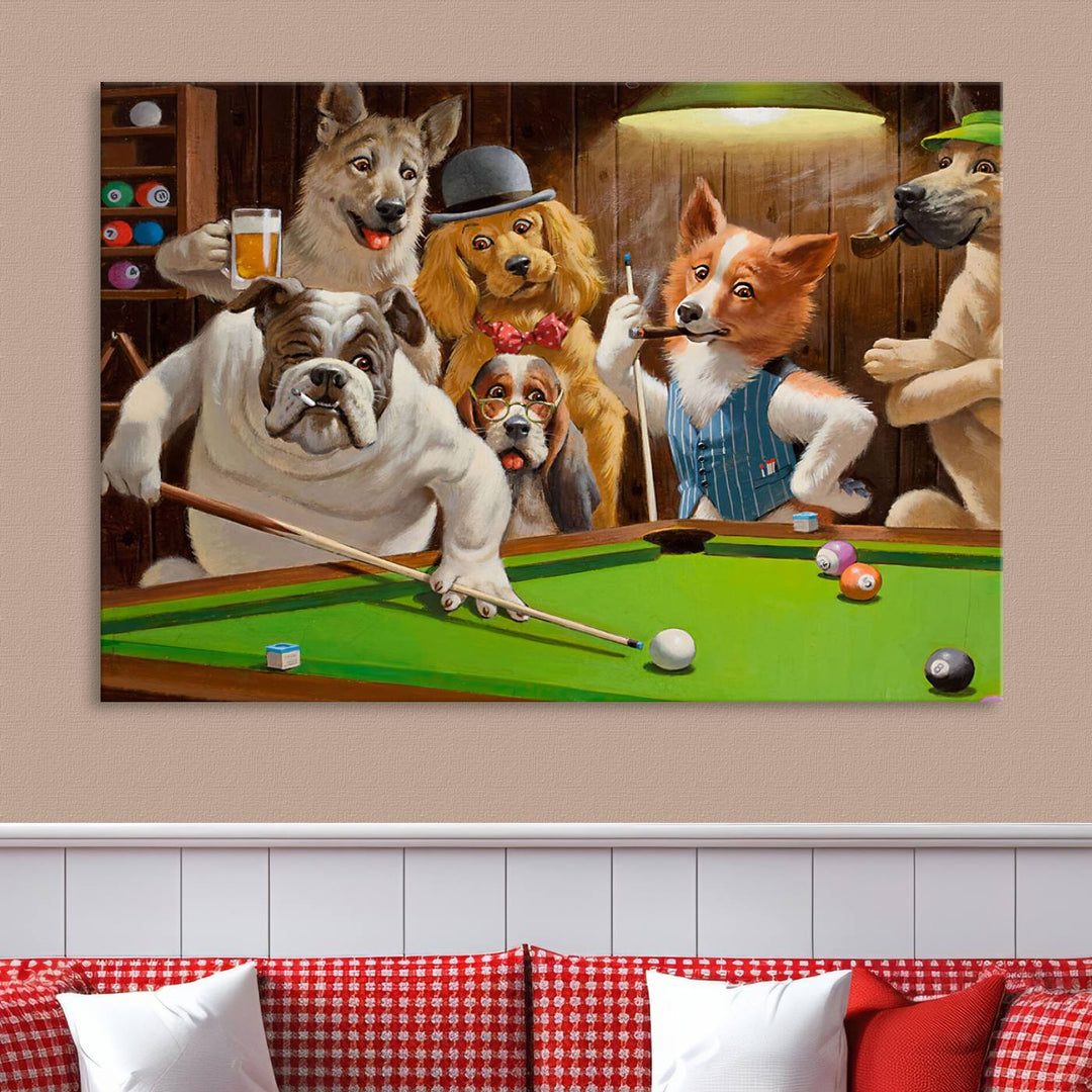 Dogs Playing Pool Canvas Wall Art Funny Gifts Dog print