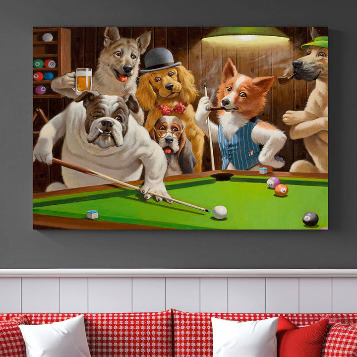 Dogs Playing Pool Canvas Wall Art Funny Gifts Dog print