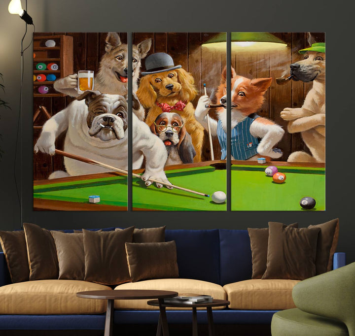 Dogs Playing Pool Canvas Wall Art Funny Gifts Dog print